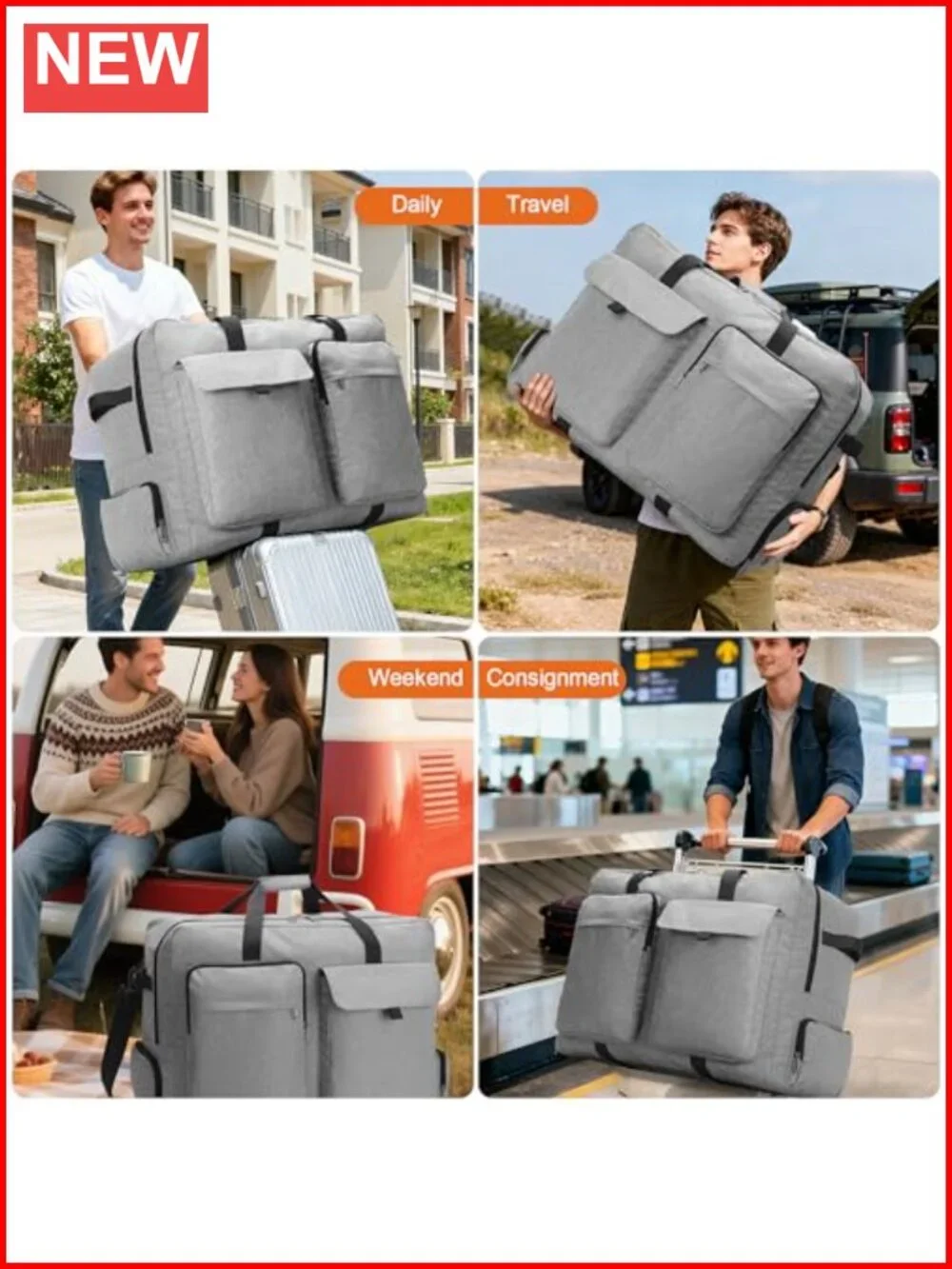 120L Foldable Waterproof Travel Duffle Bag with Shoes Compartment - Large
